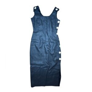 Vintage Santa Fe Linen Sheath Dress Wooden Button Detail Side Slit Quality Sz 4